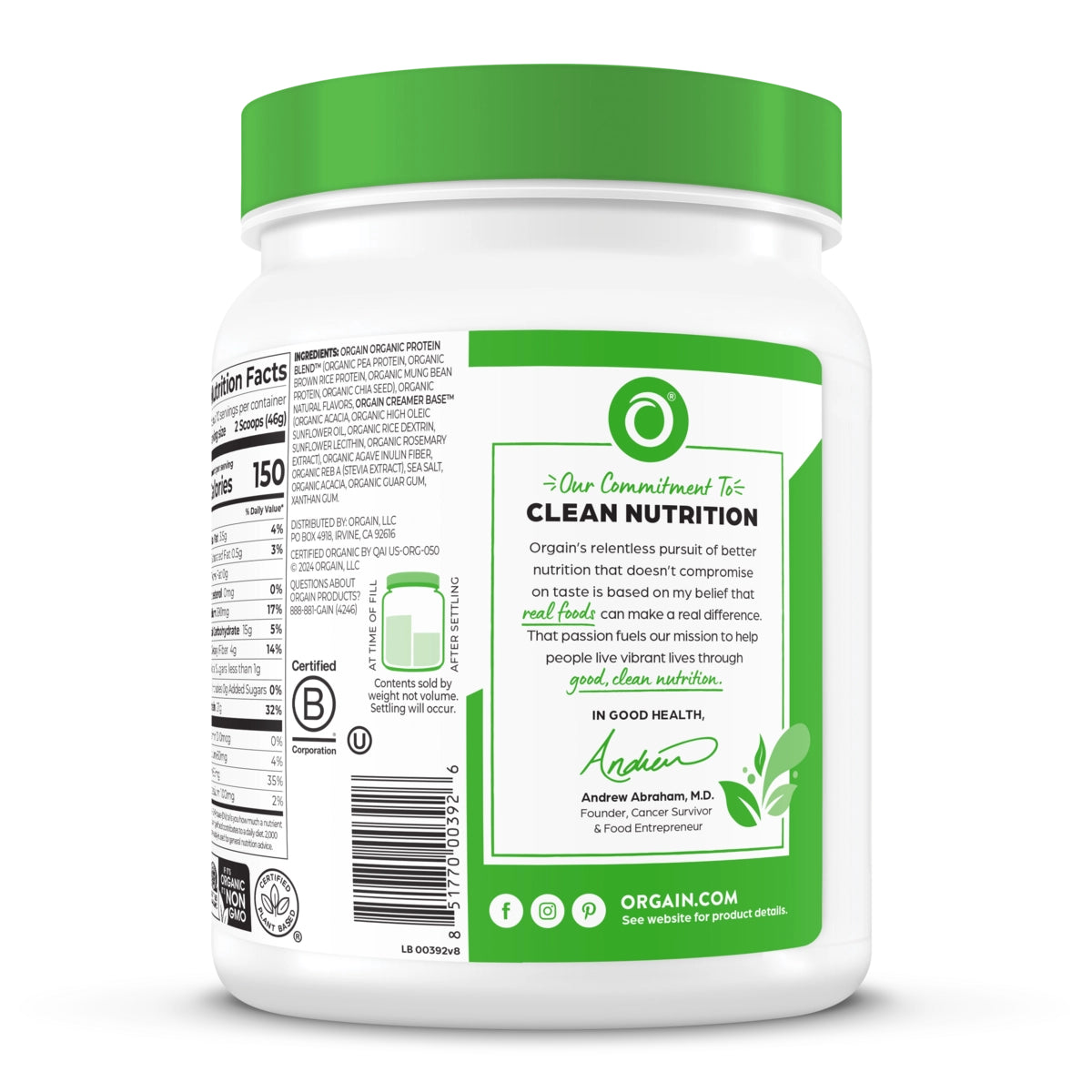 Organic Protein™ Plant Based Protein Powder - Vanilla Bean