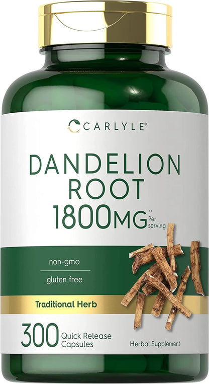 Dandelion Root Extract Supplement | 1800Mg | 300 Capsules 