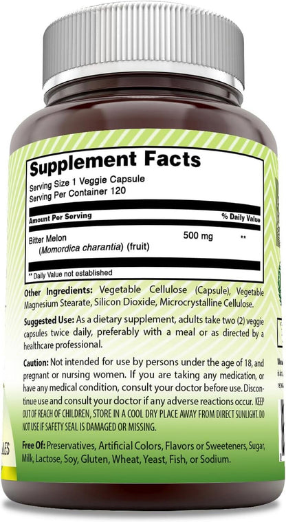Bitter Melon 500 Mg per Serving 120 Veggie Capsules 