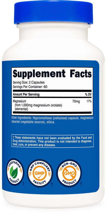Nutricost Magnesium Orotate – 120 Capsules, Non-GMO