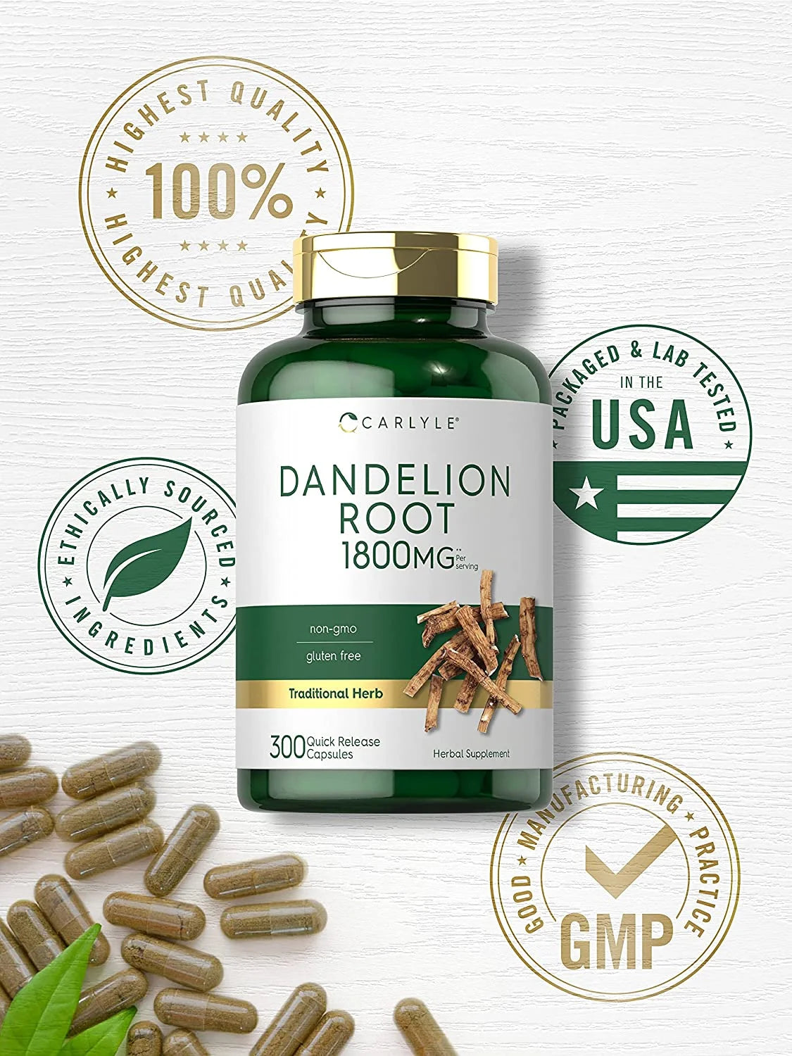Dandelion Root Extract Supplement | 1800Mg | 300 Capsules 