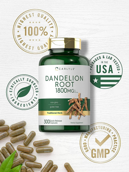 Dandelion Root Extract Supplement | 1800Mg | 300 Capsules 