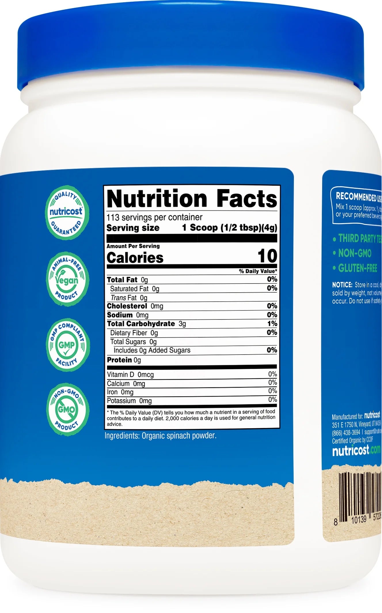 Organic Spinach Powder 1LB - Certified Organic Supplement