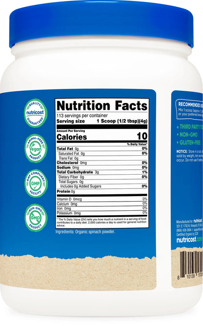 Organic Spinach Powder 1LB - Certified Organic Supplement