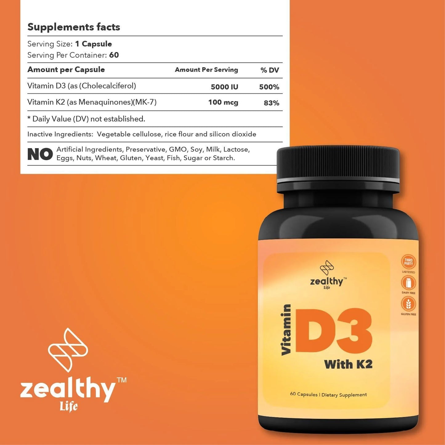 Vitamin D3 with K2 60 Capsules