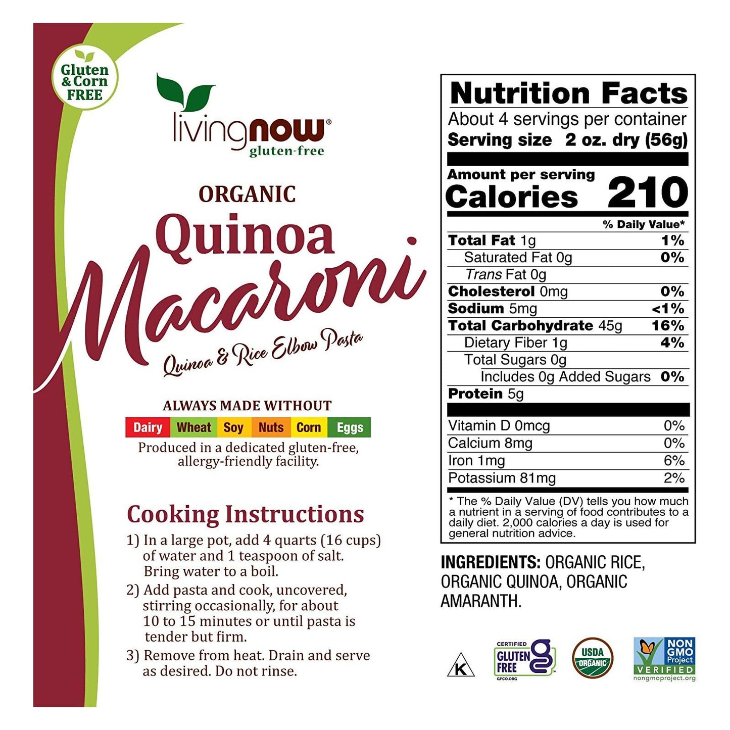 NOW FOODS Quinoa Macaroni Organic 8 Oz